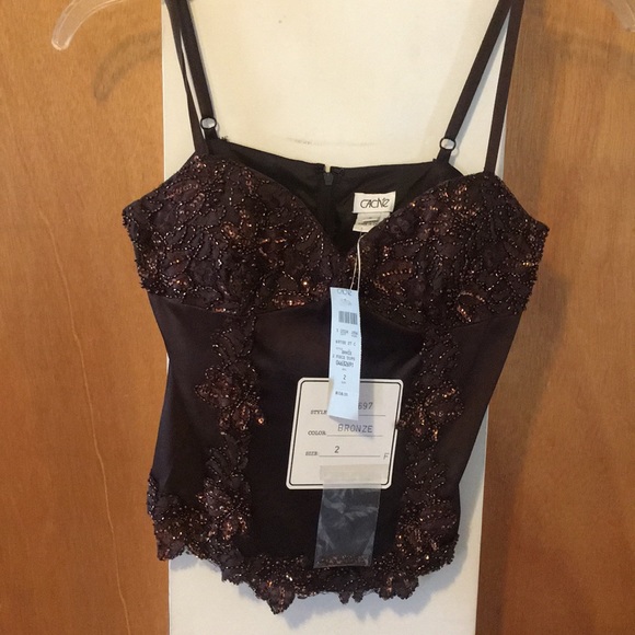 💃🏻NWT -  Cache 2-Piece Bronze Beaded 100% Silk - Picture 2 of 8